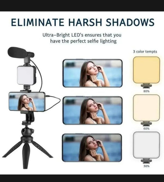AY-49 Video Making Kit | All-in-One Vlogging Tripod with Wireless Remote, Microphone, LED Light & Mobile Holder Smart Video Making Kit