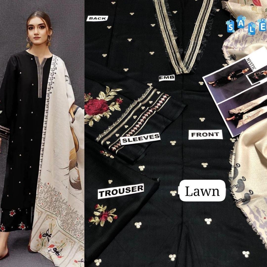 Binq Official – Mystic Jet Black Luxury Embroidered 3-Piece Summer Suit
