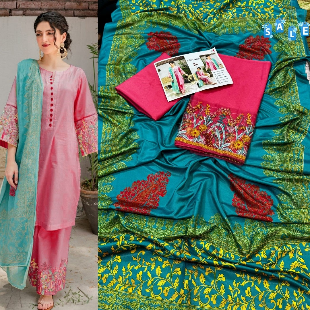 Binq Official – Urge Jogiya Peach Luxury Embroidered 3-Piece Summer Suit