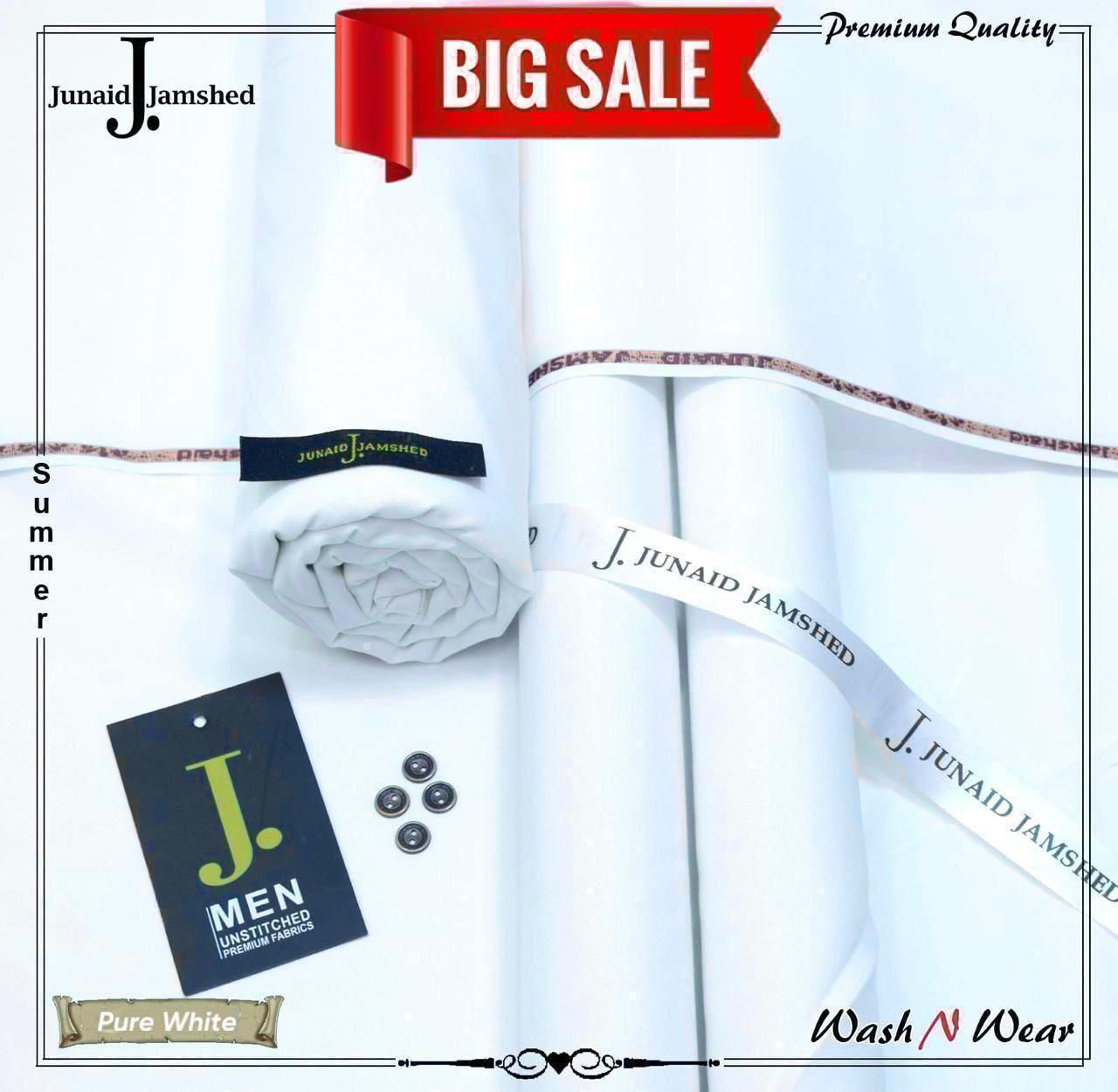 J. Junaid Jamshed Pure White Wash N Wear Unstitched Suit