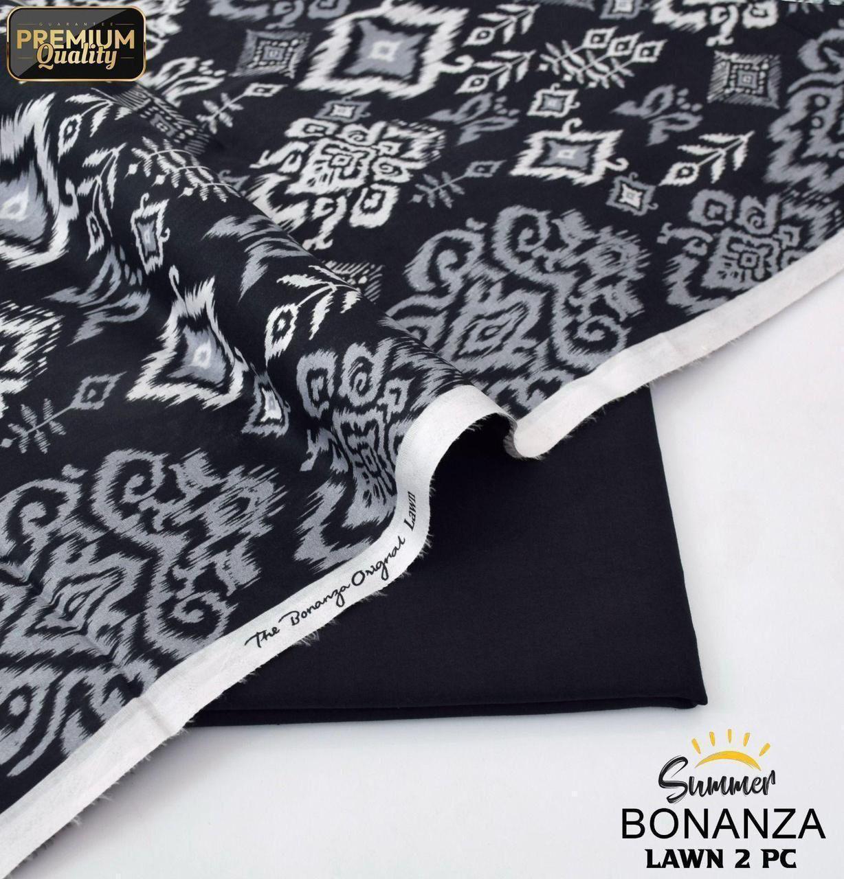 Bonanza Original – Black & Grey Ethnic Ikat 2-Piece Digital Printed Lawn Suit