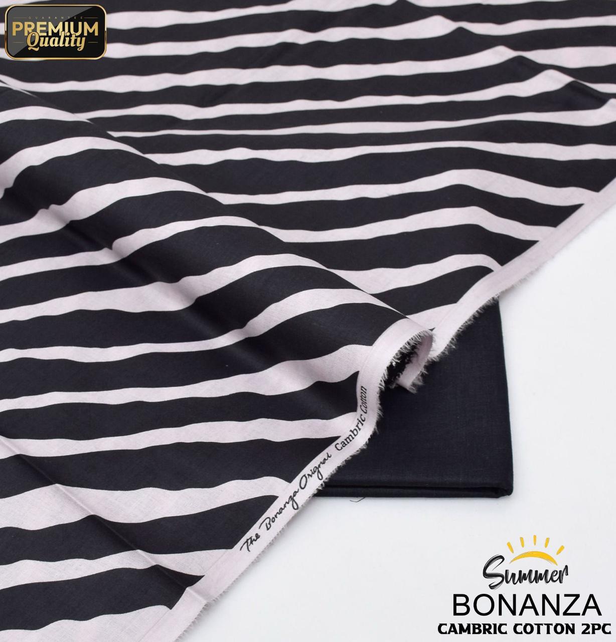 Bonanza Summer Collection – Zebra Stripes 2-Piece Printed Unstitched Cambric Cotton Suit