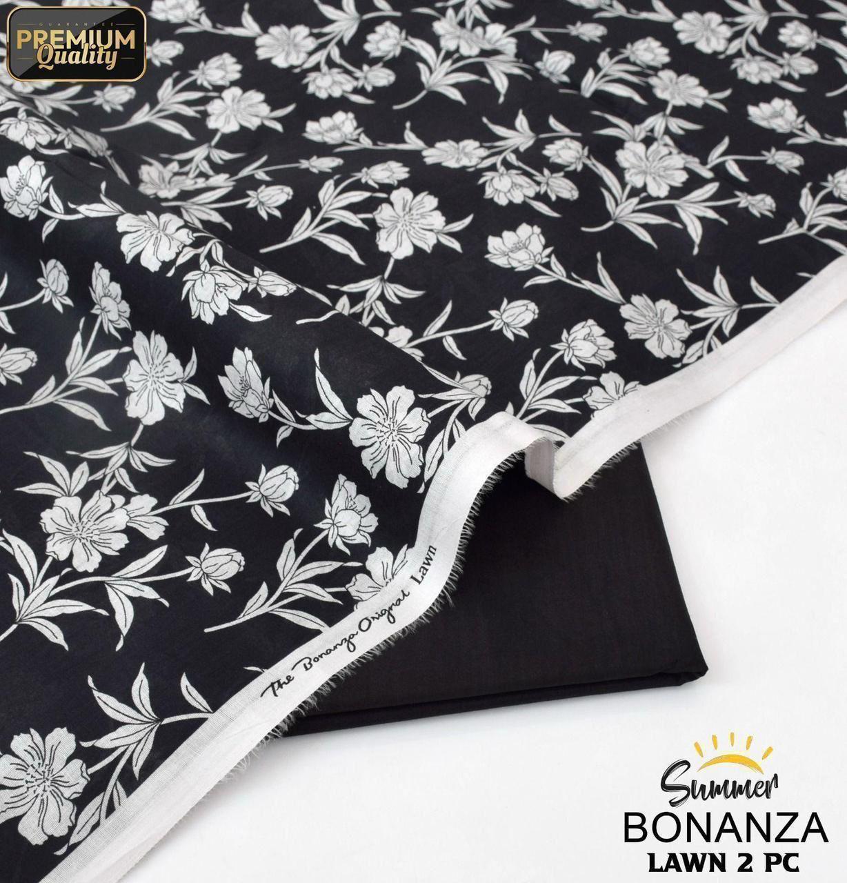 Binq Official – Bonanza Satrangi Monochrome Black Floral Printed 2-Piece Summer Lawn Suit