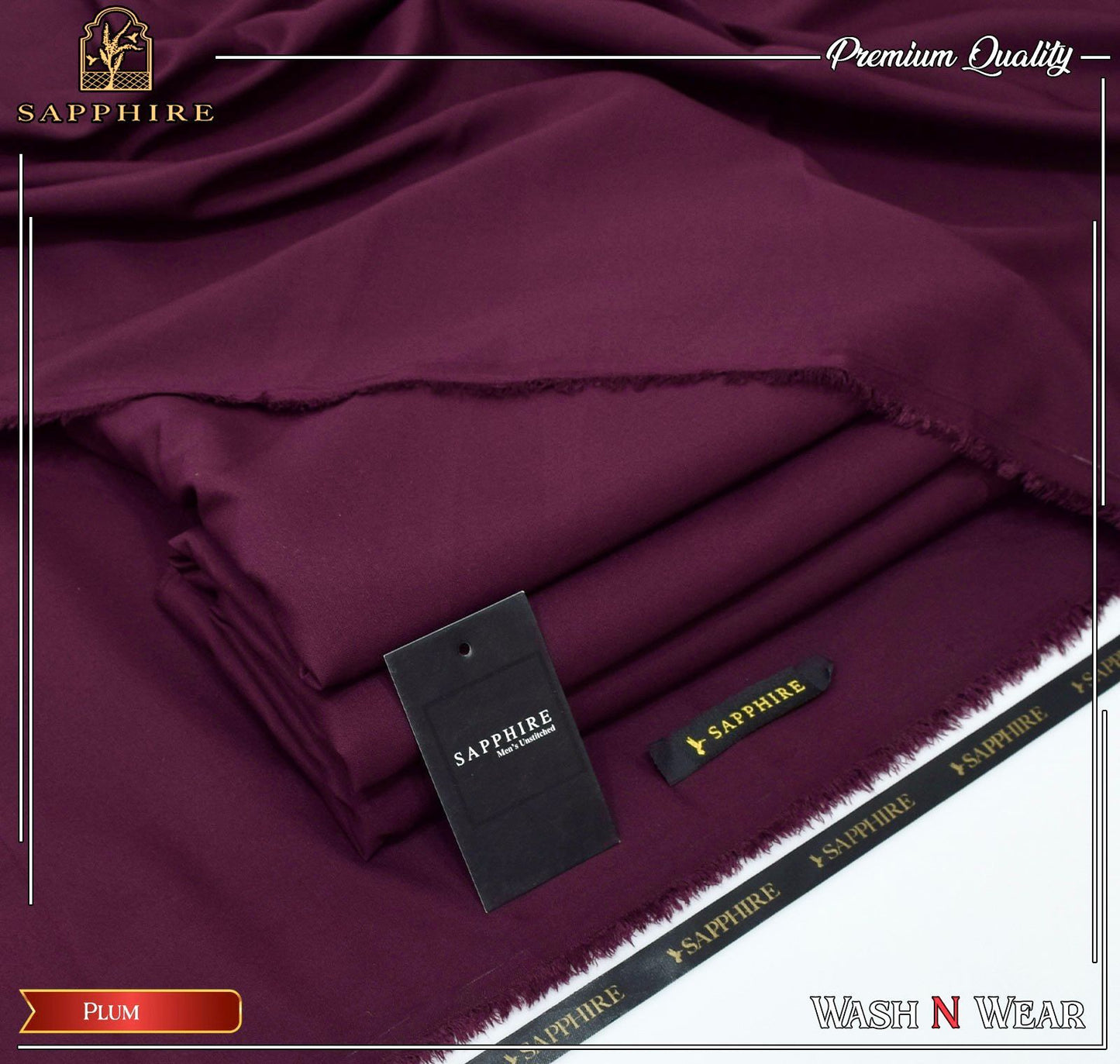 Sapphire Men’s Premium Wash & Wear – 4 Meter Unstitched Suit (Plum Edition)