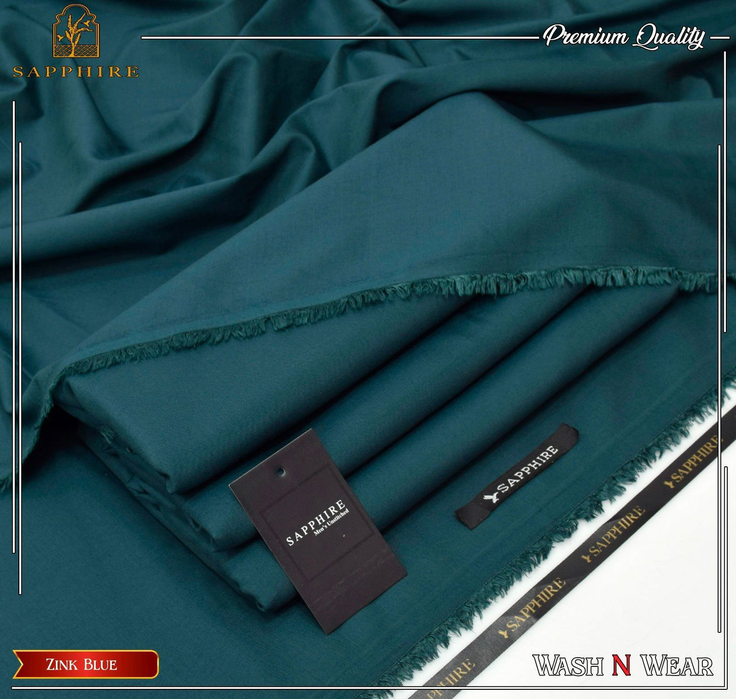 Sapphire Men’s Luxury Wash & Wear – 4 Meter Unstitched Suit (Zink Blue Edition)
