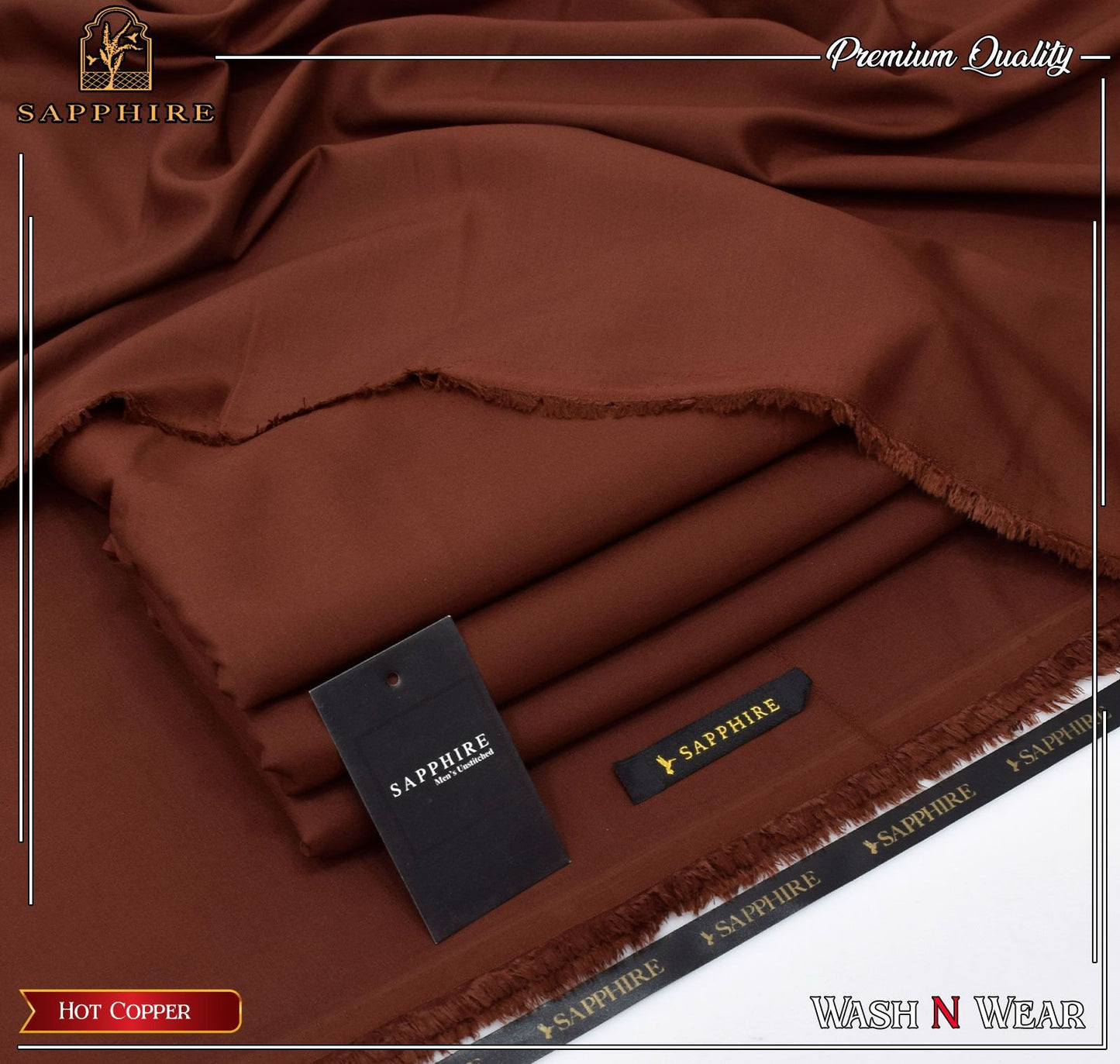 Sapphire Men’s Luxury Wash & Wear – 4 Meter Unstitched Suit (Hot Copper Edition)
