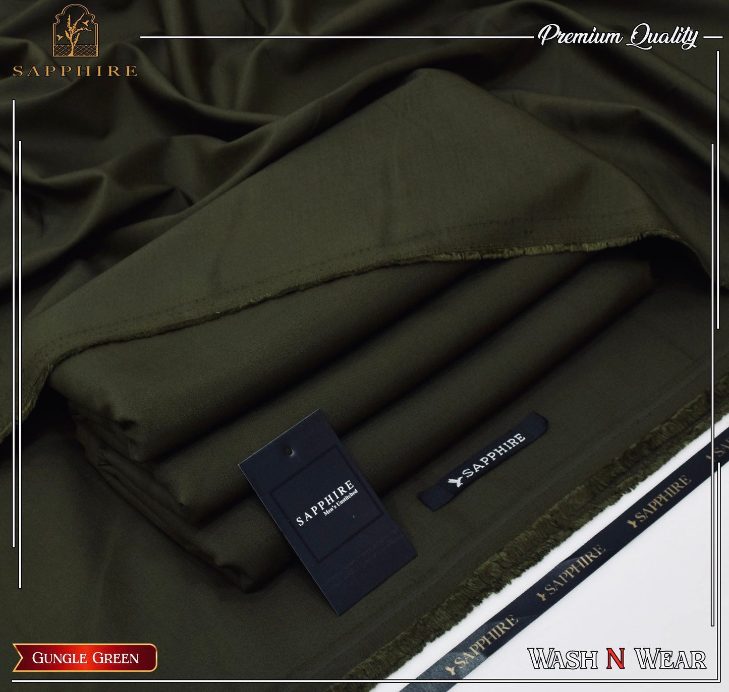 Sapphire Men’s Luxury Wash & Wear – 4 Meter Unstitched Suit (Gungle Green Edition)