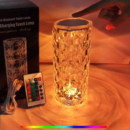 Diamond Rose Crystal Touch Lamp – 16 Colors & Remote Control