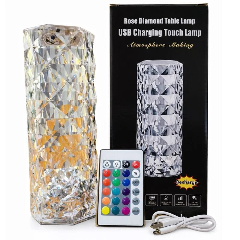 Diamond Rose Crystal Touch Lamp – 16 Colors & Remote Control