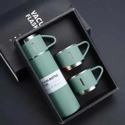 Double-Layer Stainless Steel Vacuum Flask Set – 500ML (3 Cups)