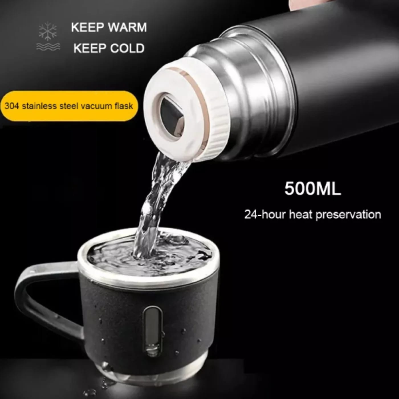 Double-Layer Stainless Steel Vacuum Flask Set – 500ML (3 Cups)