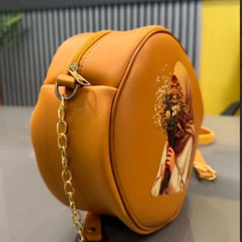 Retro Round Crossbody Bag – Caramel Faux Leather