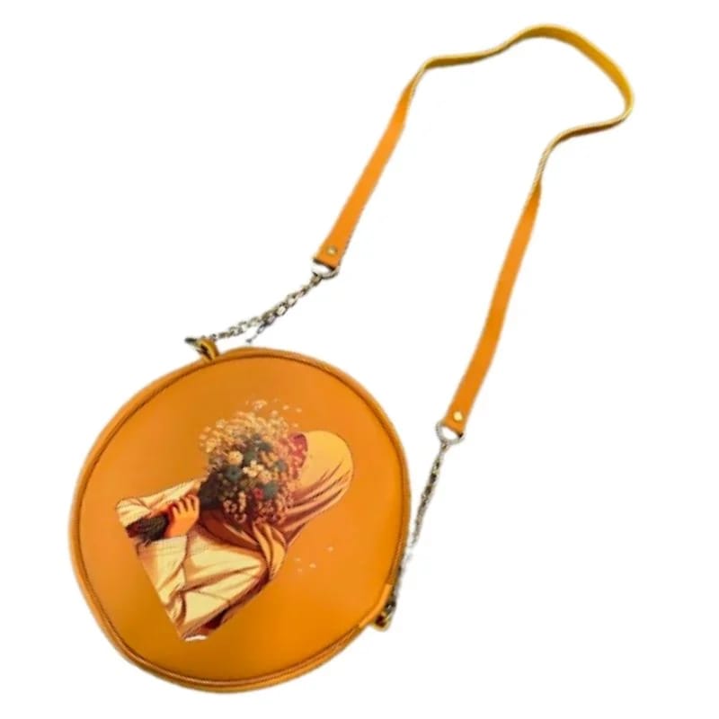 Retro Round Crossbody Bag – Caramel Faux Leather