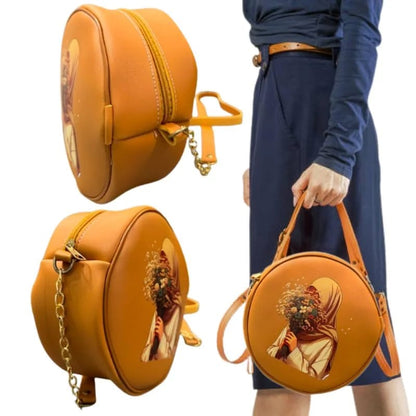 Retro Round Crossbody Bag – Caramel Faux Leather