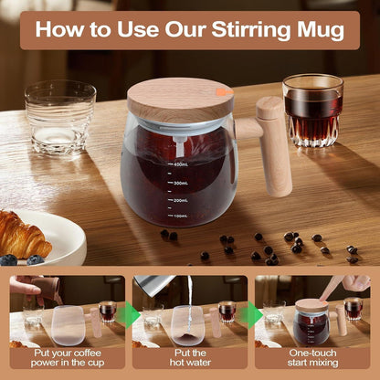 Wooden Style Self-Stirring Mug – Automatic Electric Mixing Cup