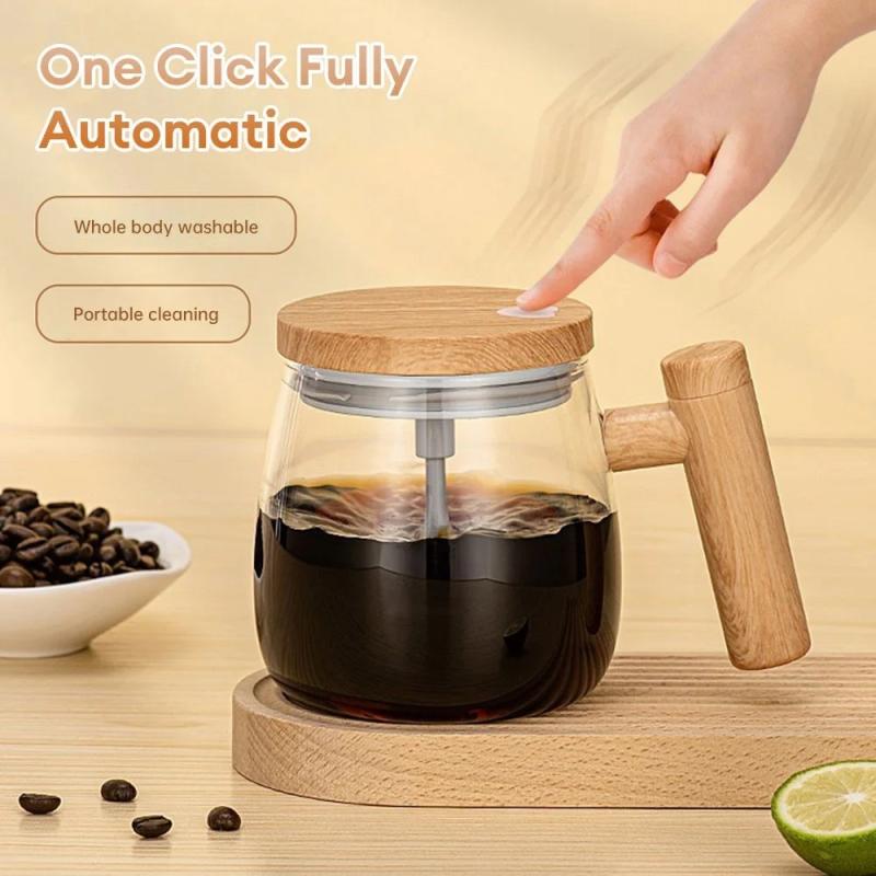 Wooden Style Self-Stirring Mug – Automatic Electric Mixing Cup