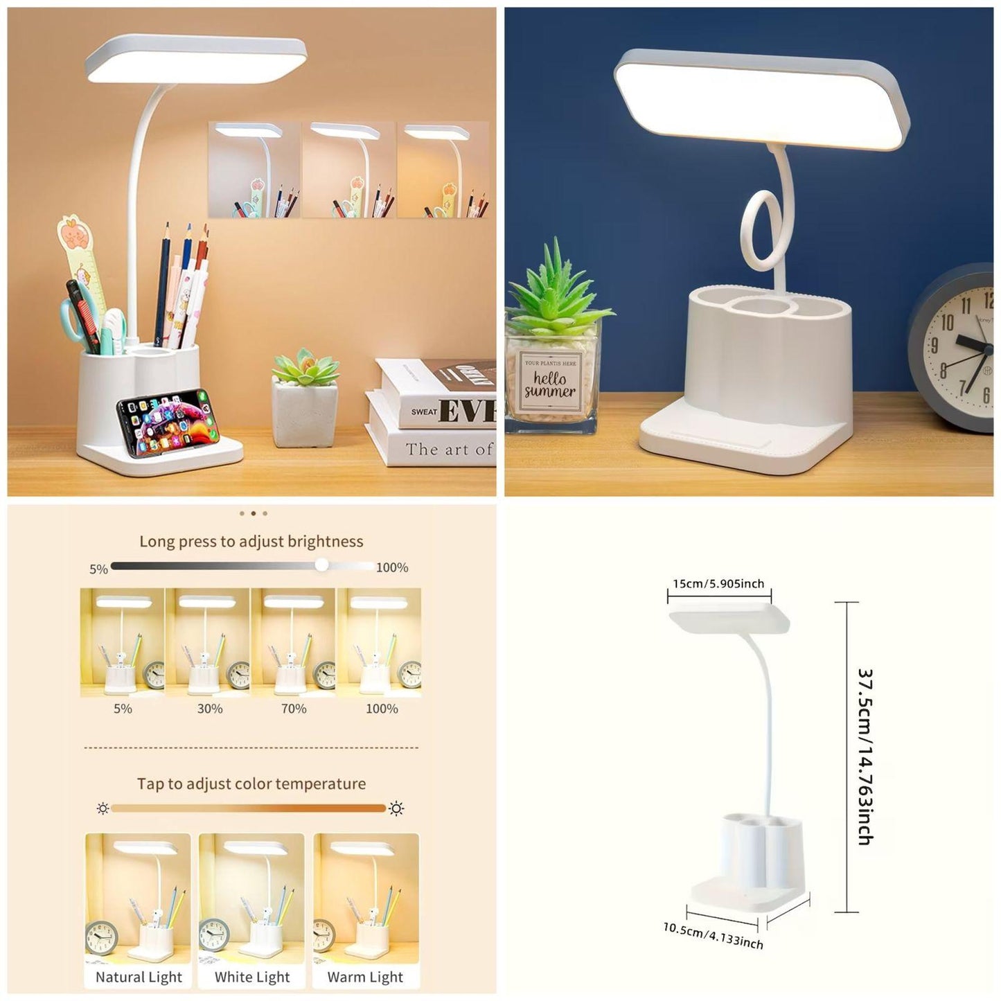 LED Touch Desk Lamp with Pen Holder & Phone Stand
