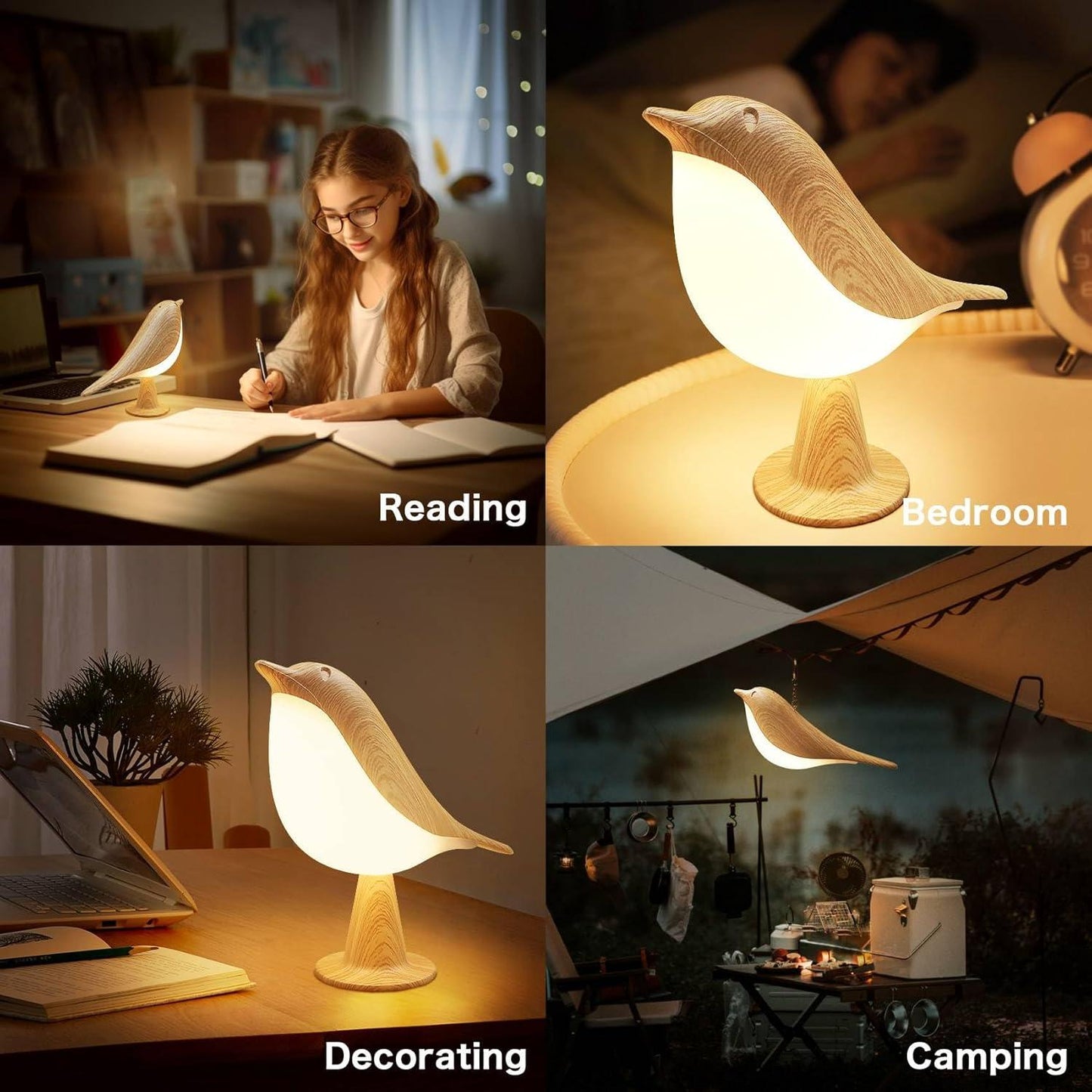 Bird Cordless Table Lamp – 3-Color Touch Dimmer