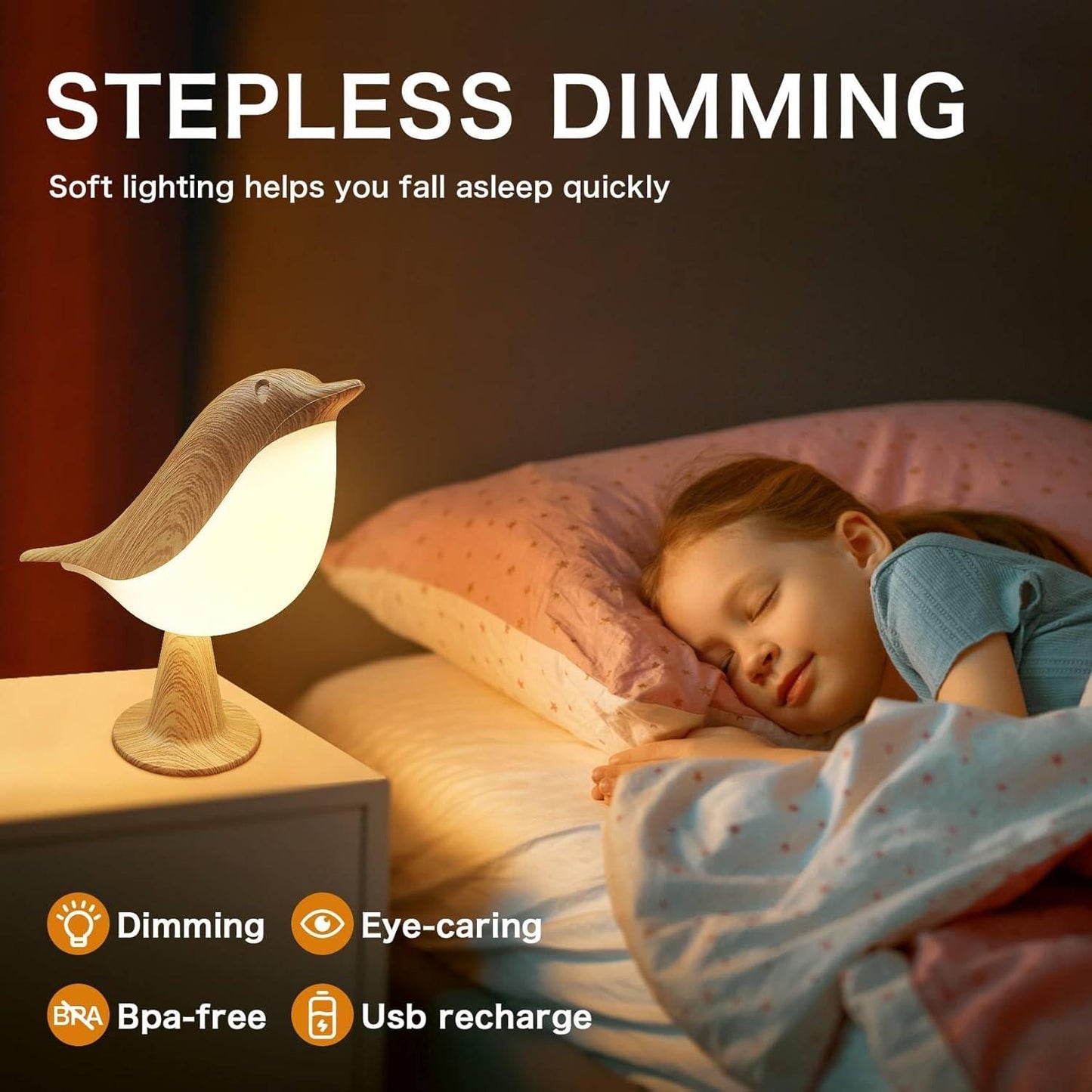 Bird Cordless Table Lamp – 3-Color Touch Dimmer