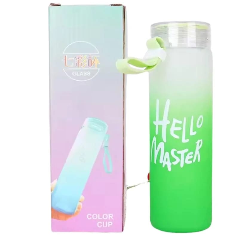 Hello Master Frosted Glass Bottle – 400ml Leak-Proof Tumbler
