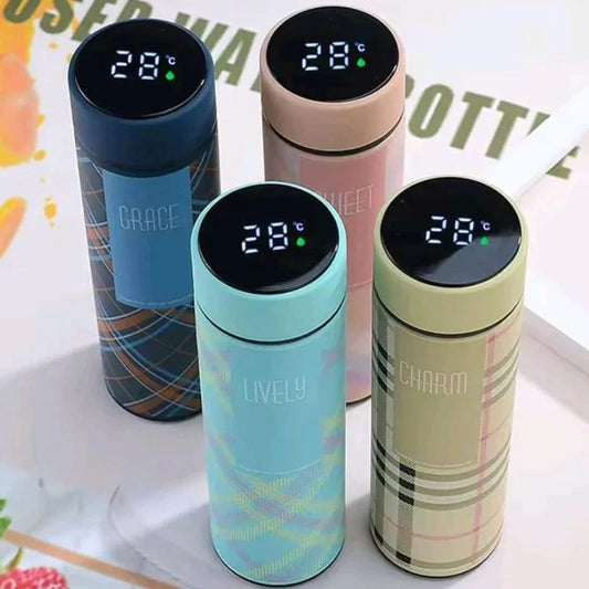 Smart LED Temperature Water Bottle – 500ml Checkered Vacuum Flask