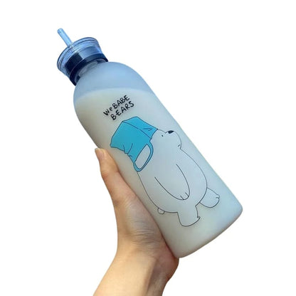 We Bare Bears Frosted Water Bottle – 1000ml with Straw