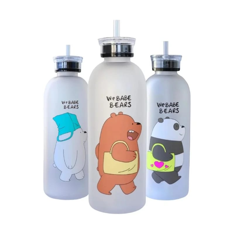 We Bare Bears Frosted Water Bottle – 1000ml with Straw