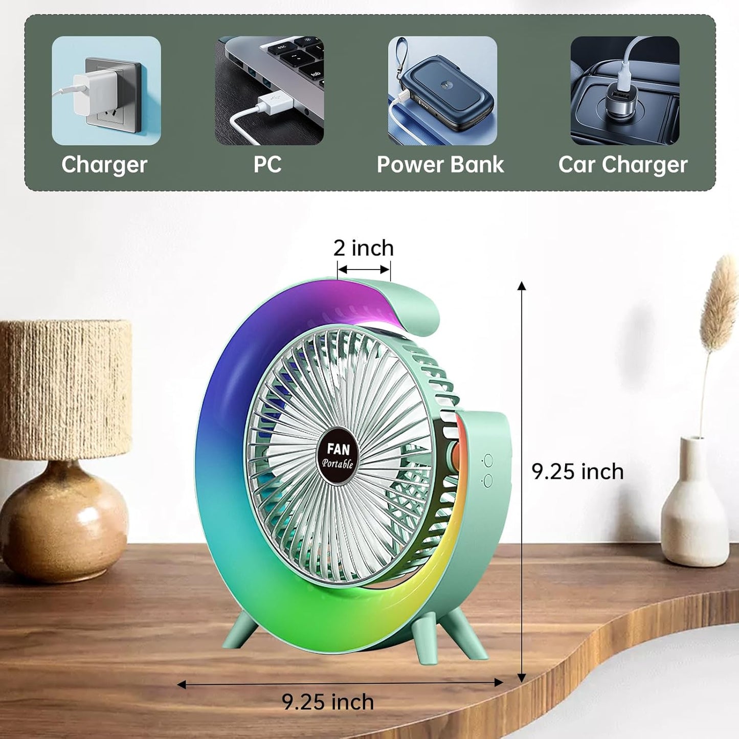 Colorful Desktop Fan – Silent Cooling with LED Ambient Light