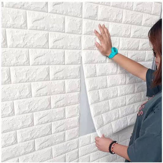 3D White Brick Wall Stickers – Self-Adhesive Waterproof Wall Decor