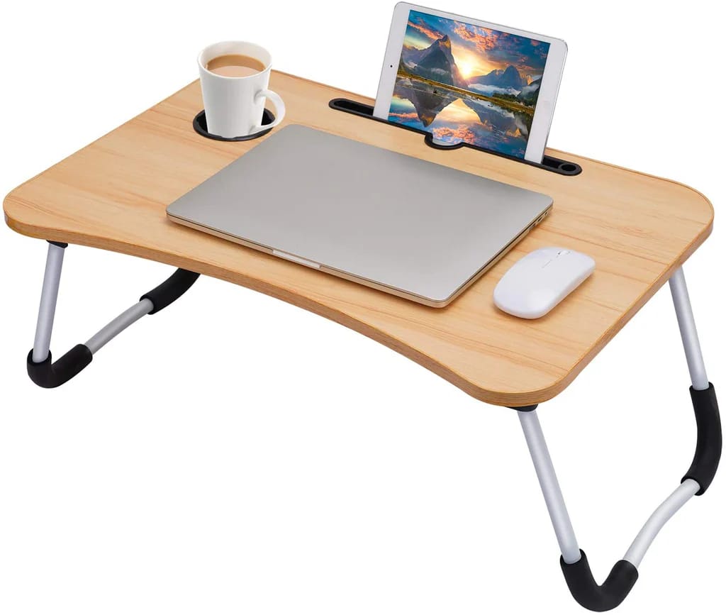 Foldable Laptop Table – Multi-Purpose Bed Desk with Cup Holder