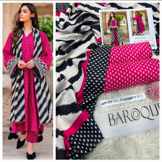 Baroque Magenta & Zebra Print Karandi – 3PC