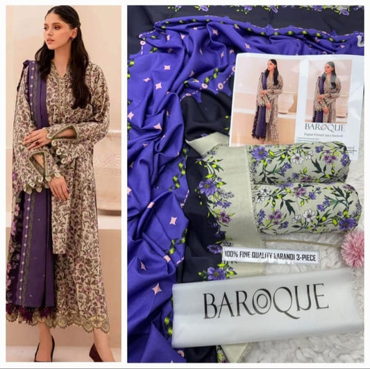 Baroque Lavender Floral Karandi – 3PC