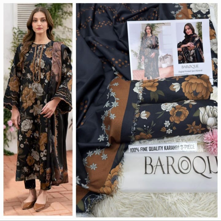 Baroque Midnight Floral Karandi – 3PC