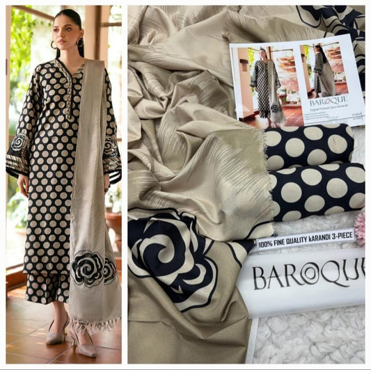 Baroque Crimson & Midnight Floral Karandi – 3PC
