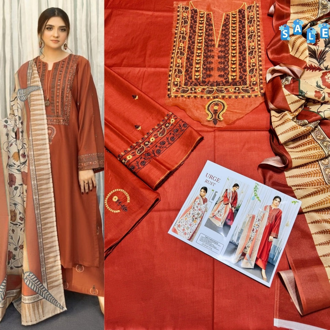 Binq Official – Urge Rust Luxury Embroidered 3-Piece Summer Suit