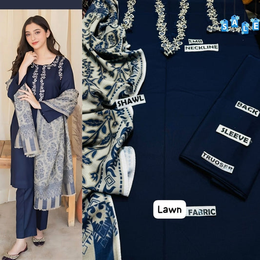 Binq Official – Zora Navy Blue Luxury Embroidered 3-Piece Summer Suit