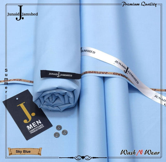 J. Men’s Summer Wash N Wear Unstitched Fabric – Sky Blue