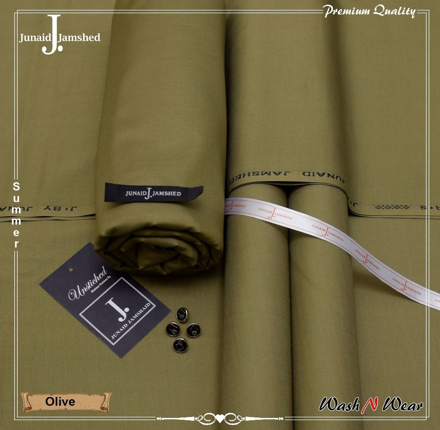 J. Junaid Jamshed Olive Green Premium Summer Fabric