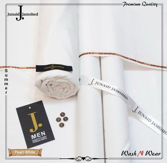 J. Junaid Jamshed Pearl White Luxury Wash N Wear Unstitched Suit