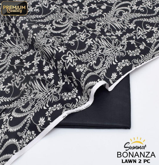 Bonanza Original – Black & White Paisley 2-Piece Digital Printed Lawn Suit