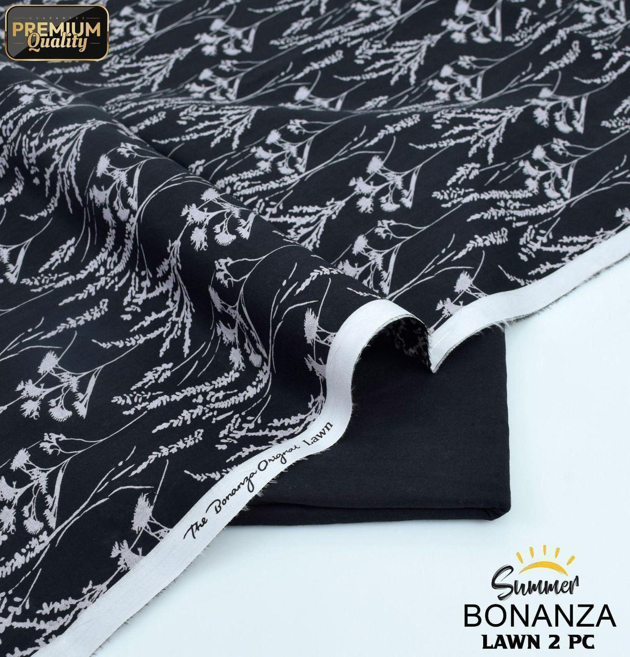 Bonanza Original – Black & White Floral Silhouette 2-Piece Digital Printed Lawn Suit