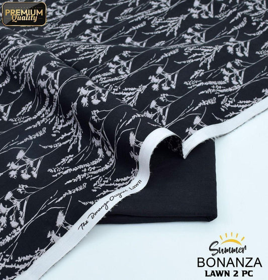 Bonanza Original – Black & White Floral Silhouette 2-Piece Digital Printed Lawn Suit