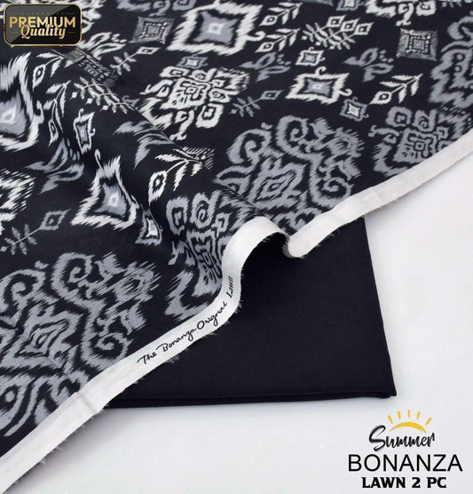 Bonanza Original – Black & Grey Ethnic Ikat 2-Piece Digital Printed Lawn Suit