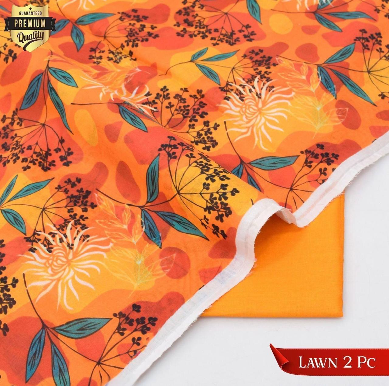 BinQ Official – Mustard Orange Floral 2-Piece Printed Lawn Suit