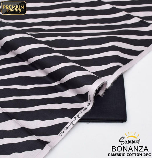 Bonanza Summer Collection – Zebra Stripes 2-Piece Printed Unstitched Cambric Cotton Suit