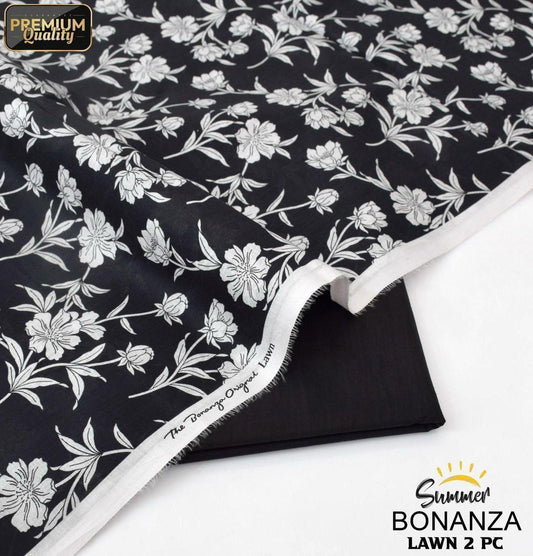 Binq Official – Bonanza Satrangi Monochrome Black Floral Printed 2-Piece Summer Lawn Suit
