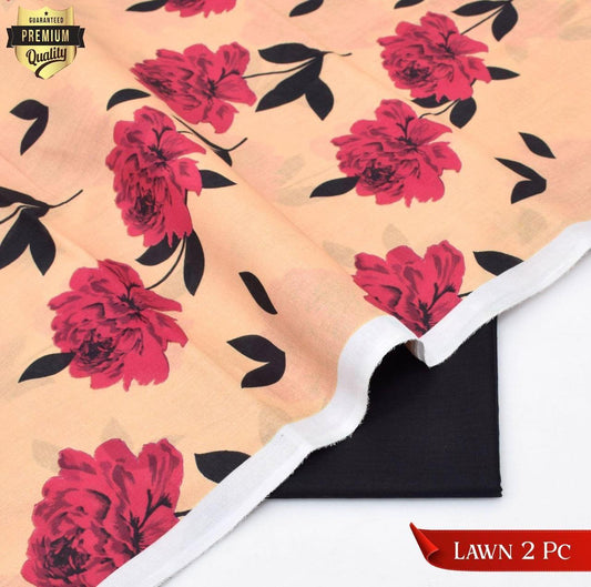Binq Official – Premium Peach Peach Blossom Digital Printed 2-Piece Summer Lawn Suit