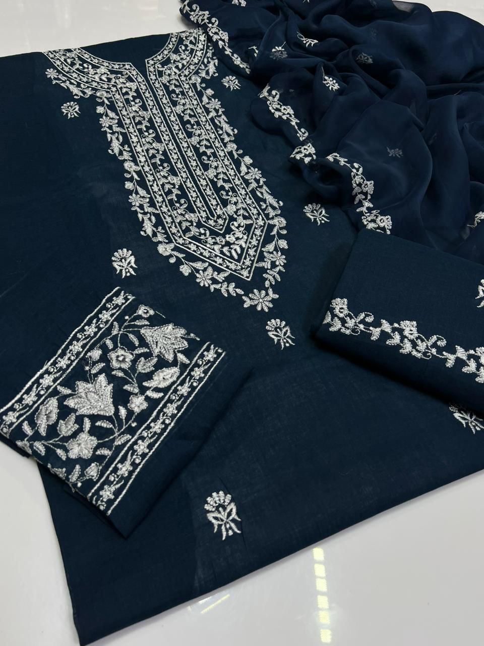 Elegant Navy Blue Shaista Lodhi Style Embroidered Lawn Collection
