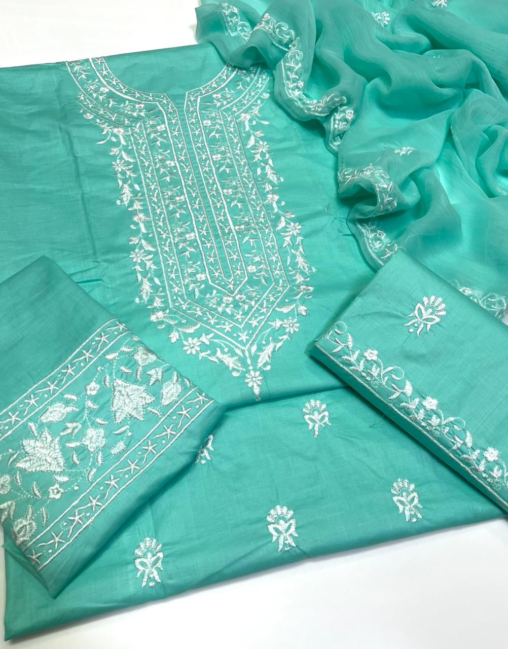 Sky Blue Embroidered Lawn Cotton 3-Piece Suit – Trending Design