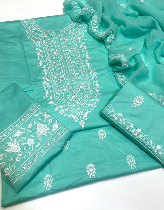 Sky Blue Embroidered Lawn Cotton 3-Piece Suit – Trending Design